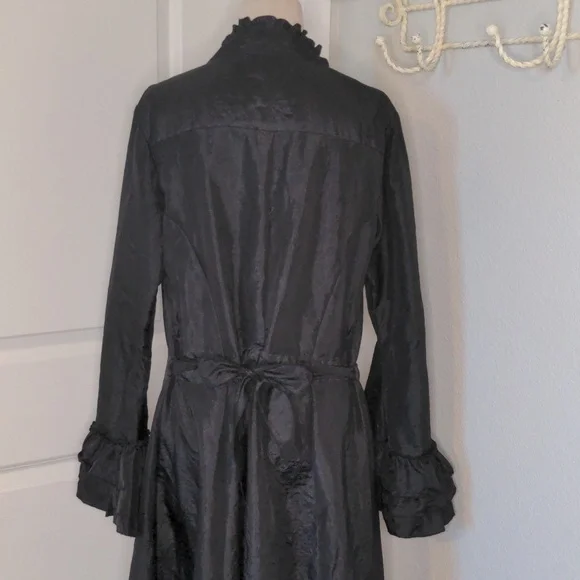 Cordelia Black Ruffle Victorian Duster Jacket Gothic Edwardian Whimsy Goth Sz M - Picture 7 of 12